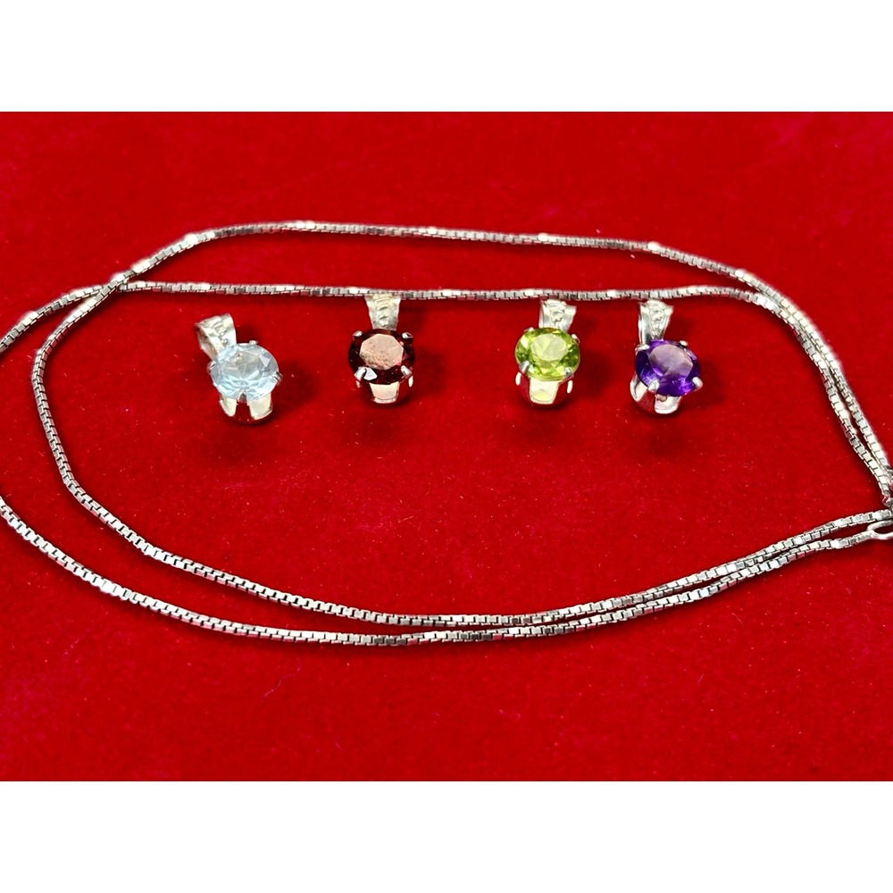 Sterling D'Joy Gemstones 4 Pendants & 18 in. Chain Amethyst, Garnet Peridot etc